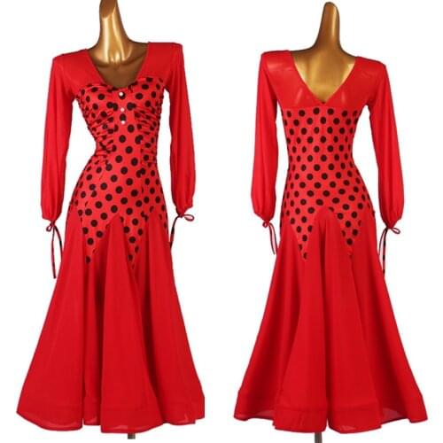 Ballroom Dance Dresses polka dot ballroom dress foxtrot dress Women Stage Waltz Ballroom Dress red black MQ245