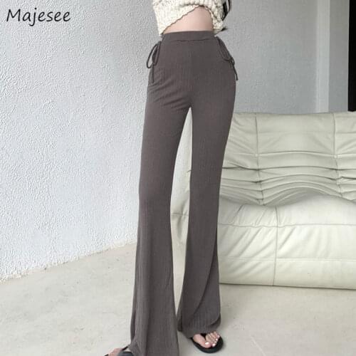 Flare-pants Women Mopping Slim Female Solid Lace-up Casual Elastic Waist Mature Design Streetwear French Style Girls Fashionable