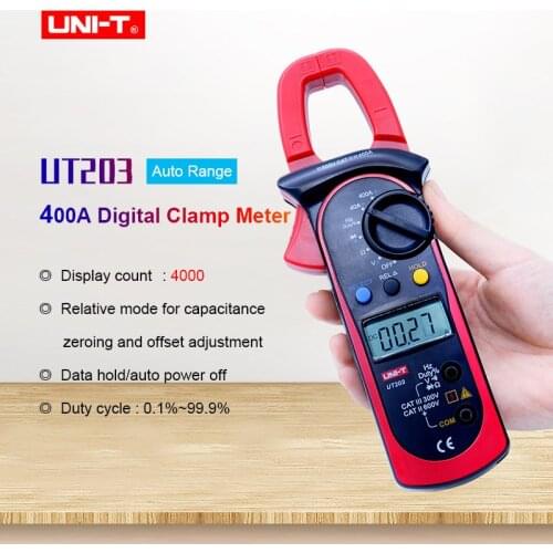 UNI-T UT203 Digital Clamp Meter AC DC voltmeter Ammeter Resistance Capacitance Frequency Multimeter Auto range 4000 count