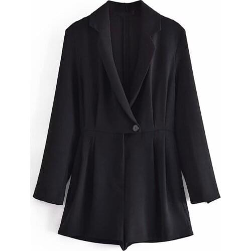 DOUJILI New Style Personality Black Coat High Quality Pure Color Ladies Office Suit Jumpsuits Fashion Lapel
