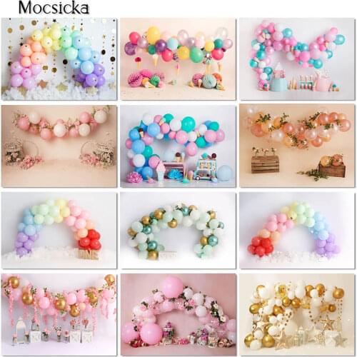 Girl 1st Birthday Cake Smash Photography Backdrop Pink Flowers Balloon Decor Baby Shower Photo Props Studio Booth Background