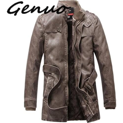 Genuo Fashion Brand Winter Men Faux Leather Coats New Trend Mens PU Leather Jacket Coat New Male Long Section Leather Jackets