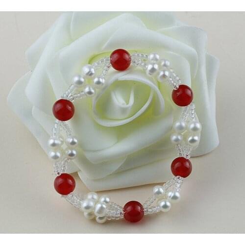 HOT CHEAP NEW Fashion Real Freshwater Pearl Bracelet Bangle with Agate for Women Lady Girls Female Beautiful Jewelry Party Gift