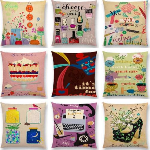 Hot Sale Colorful Life Trifle Flowers Bonsai Gardening Kitchen Cooking Cake Coffee Typewriter Kettle Cushion Sofa Throw Pillow