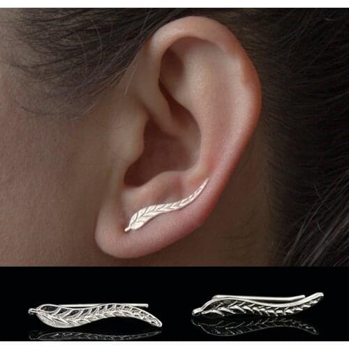 KISSWIFE Fashion Personality Metal Leaf Simple Ear Sweep Wrap Gold Color Ear Climber Leafs Ear Clip Cuffs Earrings for Wo