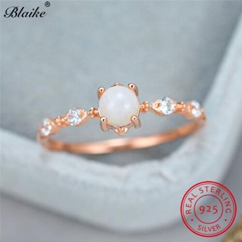 S925 Sterling Silver Rings For Women Minimalist Round Lab Moonstone Ring Wedding Bands White Opal Thin Ring Engagement Jewelry