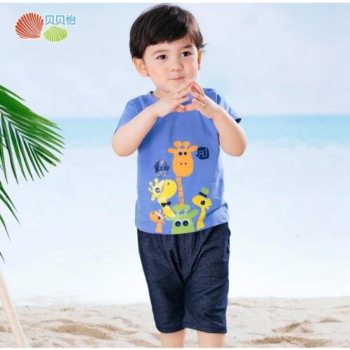 Bornbay 2 Pieces baby clothes set 3 colors cartoon summer short sleeve t-shirt+pants suit cotton print for boys clothes