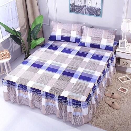 1pc Bed Skirt + 2pcs Pillowcase Spring Bedding Set Sanding Soft Bedspread King Queen Size Lattice Bed Skirt Sets 2021New