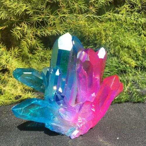 Crystal cluster Natural Aura plating red and blue quartzStone Flower vug Crystals Healing home decor