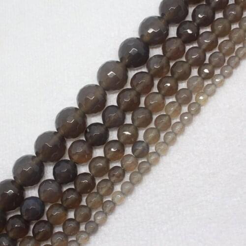 Mini. Order is $7 !4-16mm Faceted Grey Gray Agates Onyx Round DIY Fa-store Spacer Loose Beads 15"