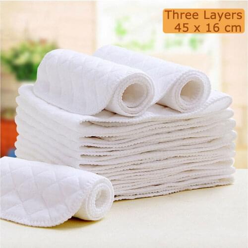 10pcs/lot Reusable Baby Diapers Nappy 3 Layers Ecological Cotton Modern Cloth Insert Diapers Soft Infant Diaper Liners 45x16cm