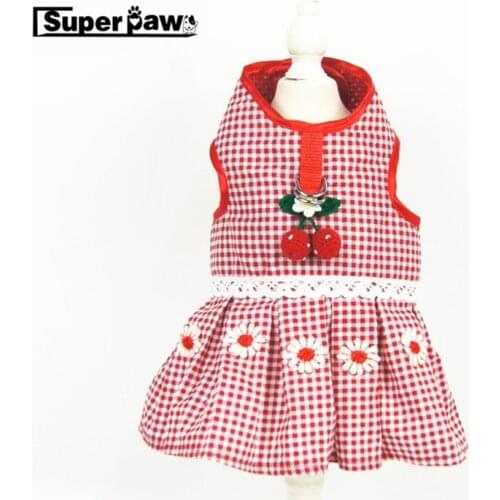 Fashion Straw Berry Dress Style Harness For Small Medium Dogs Yorkie Pug Pet Traction Clothes Dogs Pets Cat Dog Pug Leash AML11