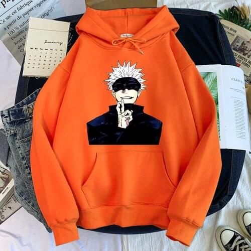 Anime Jujutsu Kaisen Gojo Satoru Mens Hoodie Fleece Sweatshirt Loose Warm Harajuku Pullovers For Mens Oversize Autumn Clothes
