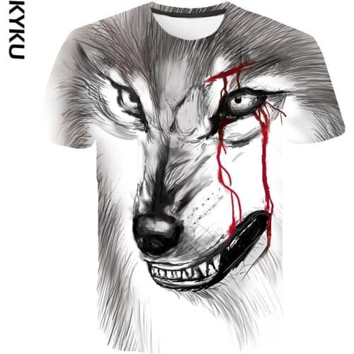 KYKU 3D Men T-shirt Wolf t shirt Sketch Animal Casual Short Sleeved Ferocious T-shirt Hip Hop Mens Shirt 2019 Summer New Tops