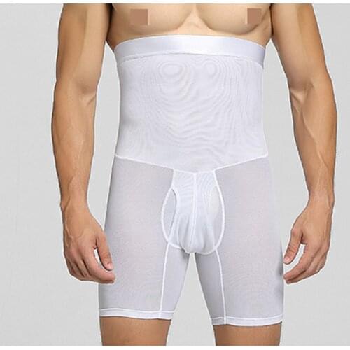 Men Breathable Shaping Cropped Pants See-through High Waist Underwear Shapers High Stretchy Elastic Waist Control Fitness Pants