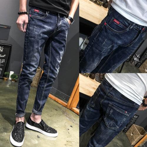 Mens Jeans 2020 Slim Feet ripped Hole Wild pencil Pants spring Autumn Korean Trendy teenagers skinny jeans men Mens Trousers