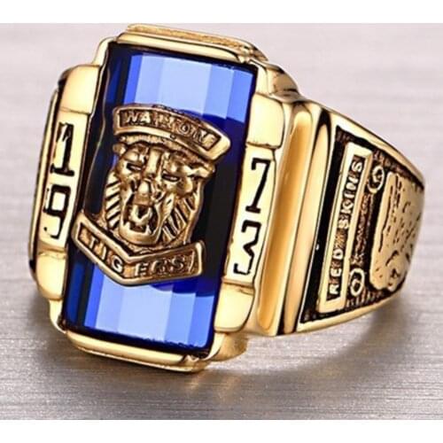 Mens 1973 Walton High School Class Signet Band Rings Black Blue Titanium Steel 316L Tiger Head Navy Anniversary Classic Ring