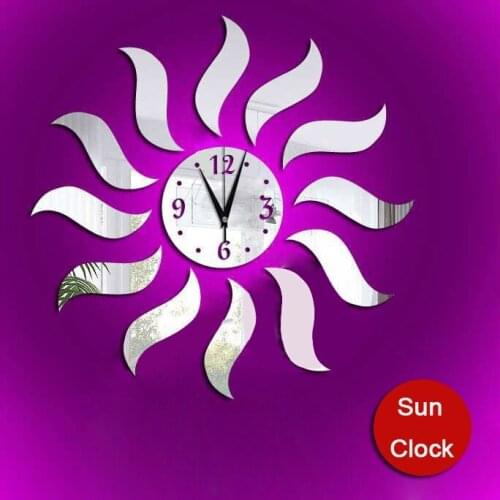 Sunshine Wall mirror clock Sticker ,Removable Acrylic Decal Simple Mirror Effect Style, digital clock wall decal mirror