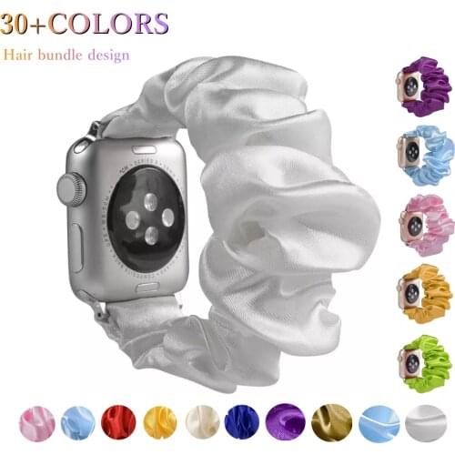 Nylon multicolor Scrunchie Elastic Strap for apple watch band 6 44mm 40mm women watchband bracelet for series6 5 4 3 2 42mm 38mm