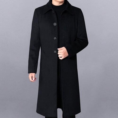 New Fashion Men Long Over Knee Windbreaker Youth Woolen Coat Thick Casual Turn-down Collar Single Breasted Plus Size M-3XL 4XL