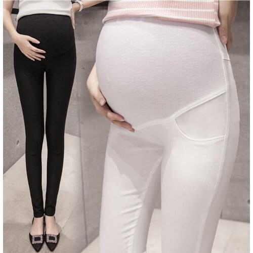High waist pregnant women slim black white cotton tight trousers maternity clothes waist high elastic pants