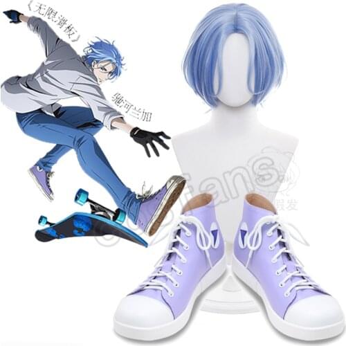 SK∞ Langa Cosplay Wig Light Blue Short Straight Middle Part Mullet Hair Heat Resistant SK8 the Infinity SK Eight Unisex Shoes