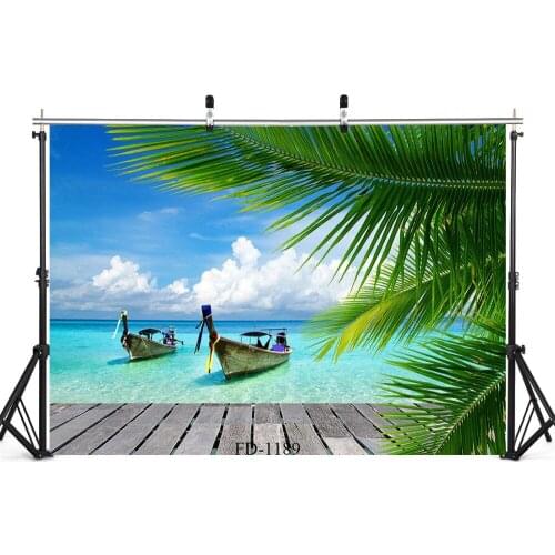 Beach Palm Tree Boat Floor Photography Backdrop for Photo Shoot Props Child Cloth Computer Printed Background Photo Studio