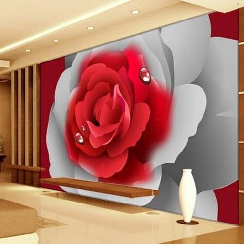 Custom 3D Photo Wallpaper 3D Stereoscopic Romantic Red Rose Flower Wall Painting Mural Living Room Bedroom Wallpaper Home Decor