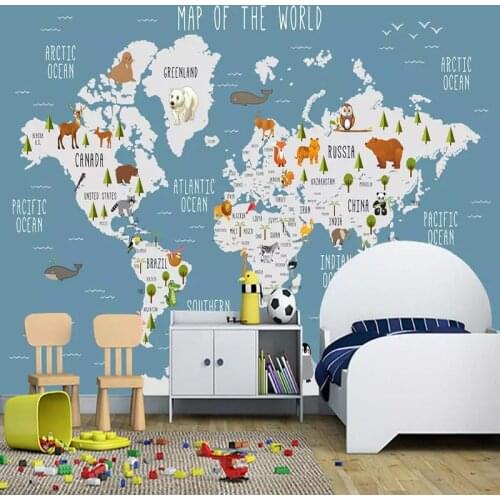Custom Photo Wallpaper 3D Cartoon World Map Murals Childrens Bedroom Girls And Boys Bedding Room Background Wall Paper 3D Decor