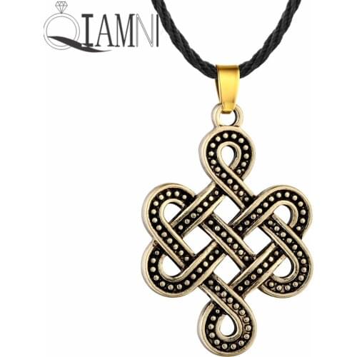 QIAMNI Punk Slavic Eternity Knot Infinity Pendant Necklace Birthday Gift Men Women Amulet Nordic Viking Jewelry Antique Charm