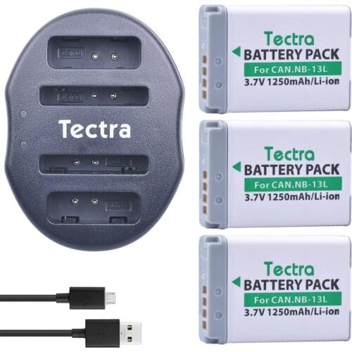 Tectra 3Pcs NB-13L NB13L Li-ion Battery + USB Dual Charger for Canon PowerShot G5 X G7 X G7 X Mark II G9 X SX720 HS Camera