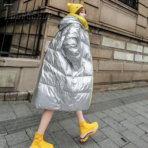 2019 New Glossy Hooded Parka Outwear Loose Warm Thick Padded Female Coats