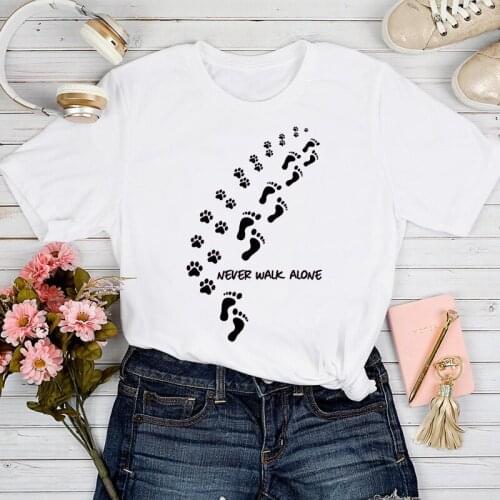 T-shirts Women Dog Paw Footprint Pet Fashion Clothing Spring Summer Tshirt Top Lady Stylish 2021 Print Clothes Tee T-Shirt