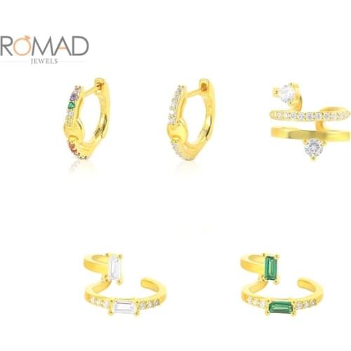 ROMAD 1PCS 925 Sterling Silver Green Ear Cuff Earrings Silver Rainbow Zircon Chain Earrings For Women Gold Fashion Jewelry