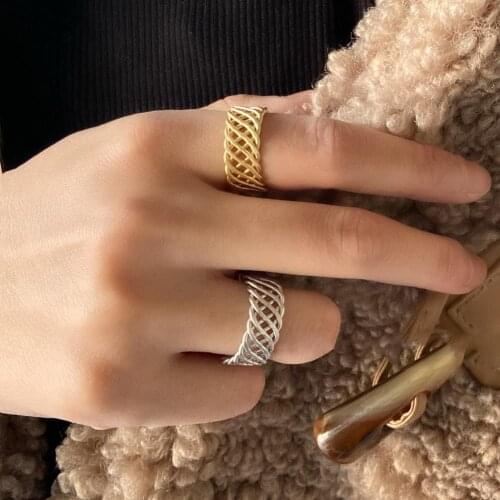 Vintage Jewelry Rings For Women Elegant Charms Hollow Big Wide Matte Gold Ring Adjustable Size Cool Personality Fashion Jewelry