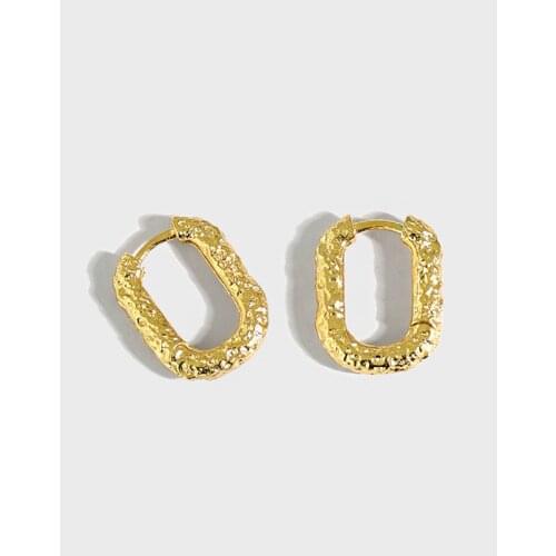 1pair 18K GOld 100% Authentic 925 Sterling silver Irregular uneven “”U“ Oval Hoop Huggie Earrings Fine jEWELRY TLE1173