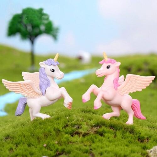 2pcs Unicorn Horse Elf Statue Animal Model Figurine Home Ornament Glass Decor Miniature Landscape Craft DIY Garden Fairy Decor