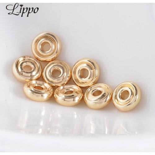 30pcs 24K Gold Color Plated Copper Spacer Beads Flat Round Wheels Shape Rondelles Bead Supplies To Make Jewelry