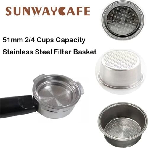 51mm Coffee Filter Basket 2/4 Cup Capacity Stainless Steel Non Pressurized Filter Basket Coffee Machine Accessories For Barista