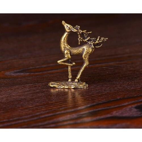 Pure copper solid Sika Deer creative retro fawn tea pet all the way up the copper deer office desktop