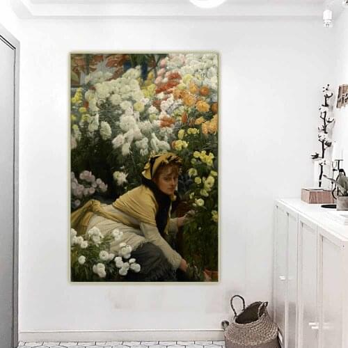 Citon James Tissot《Chrysanthemums, 1876》Canvas Art Oil Painting Artwork Print Poster Picture Wall Decor Home Decoration
