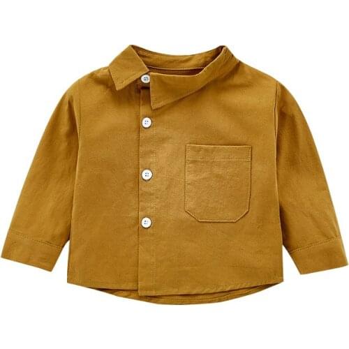DFXD 2020 Autumn Fashion Infant Boys Girls Long Sleeve Solid Blouse Shirt 100% Cotton Single Breasted Baby Blouse Tops 3M-3T
