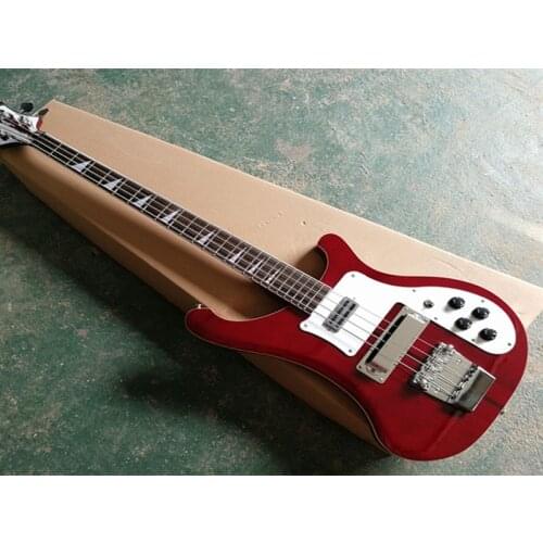 Red body 4 strings Electric Bass Guitar with White Pickguard,Rosewood Fingerboard,Neck Through Body,Provide custom service