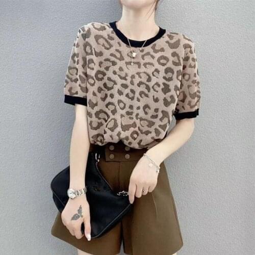 2021 New 20562 (1) In Room 4 Row 6 Not Make Web Celebrity Figure Round Collar Leopard for Grain Short Sleeve T-shirt [2000] 31