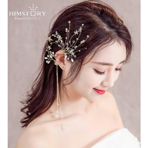 HIMSTORY Bridal Ear Accessories Handmade Wedding Fringe Tassel Earrings Cuffs Elegance Hair Jewelry Wedding Hair Accessories