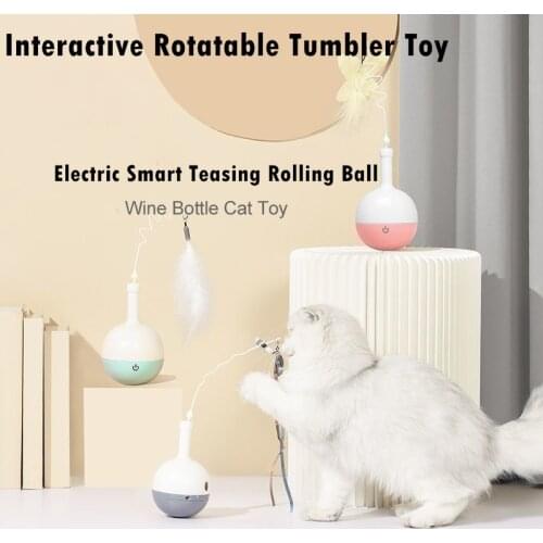 Treat Leaking Cat Toy Interactive Rotatable Tumbler Toy Electric Smart Teasing Rolling Ball Toys Automatic Pet Toy With Feather