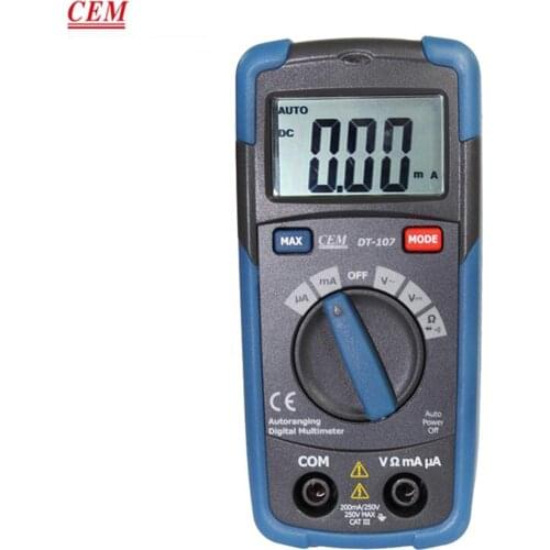 CEM DT-107 Pocket Digital Multimeter Provides Multi-function Auto Measurement 3 in 1 E-Testers Type Full Protection Pocket Type