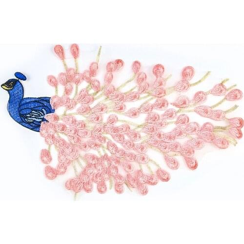 2PCS Large Pink Peacock Clothes Applique Animal Embroidery Patches Iron on Patches for Clothing Cheongsam Women Clothes Stickers
