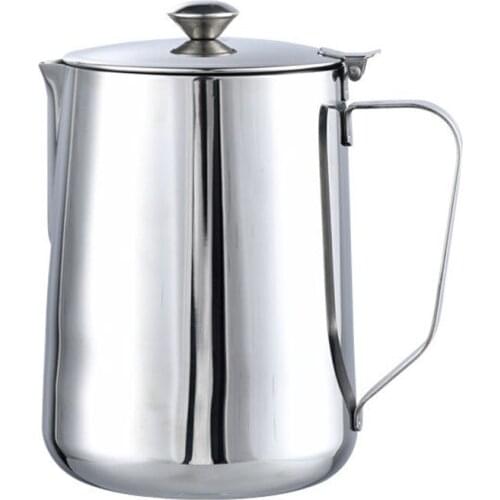 Stainless Steel Pull Flower Espresso Frother Frothing Garland Cup Milk Jug Large Capacity 350ML/1L/1.5L/2L Coffee Pot with Lid
