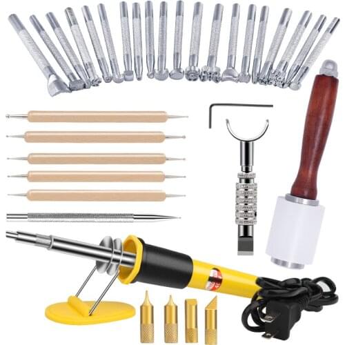 LMDZ Leather Carving Set - Leather Working Kit, Leather Stamp Tools, Leather Kit for Beginner with Leather Burning Tool